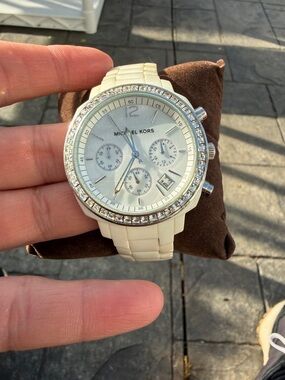 Michael Kors White Crystal Bezel Chronograph Women's Watch